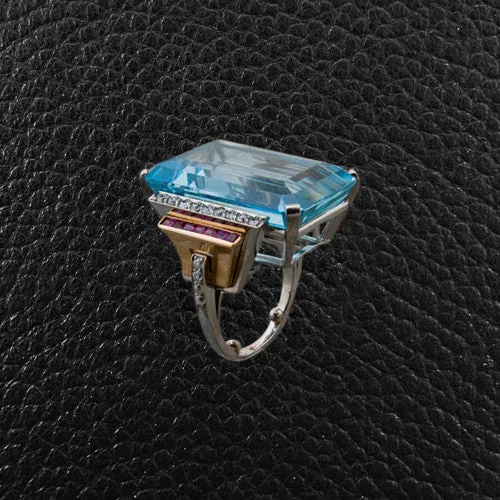 Aquamarine, Diamond & Ruby Ring