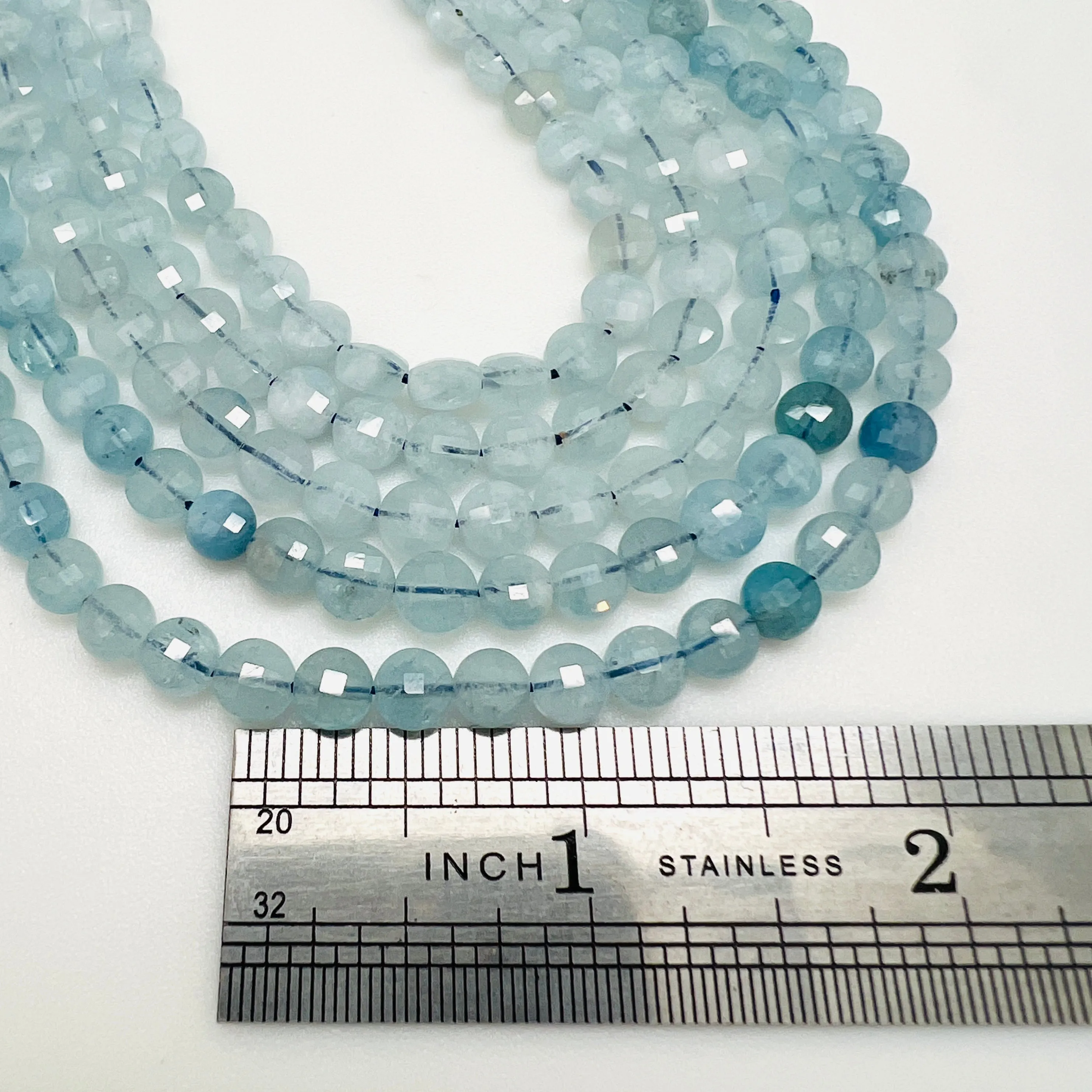 Aquamarine Faceted Coins - 6mm