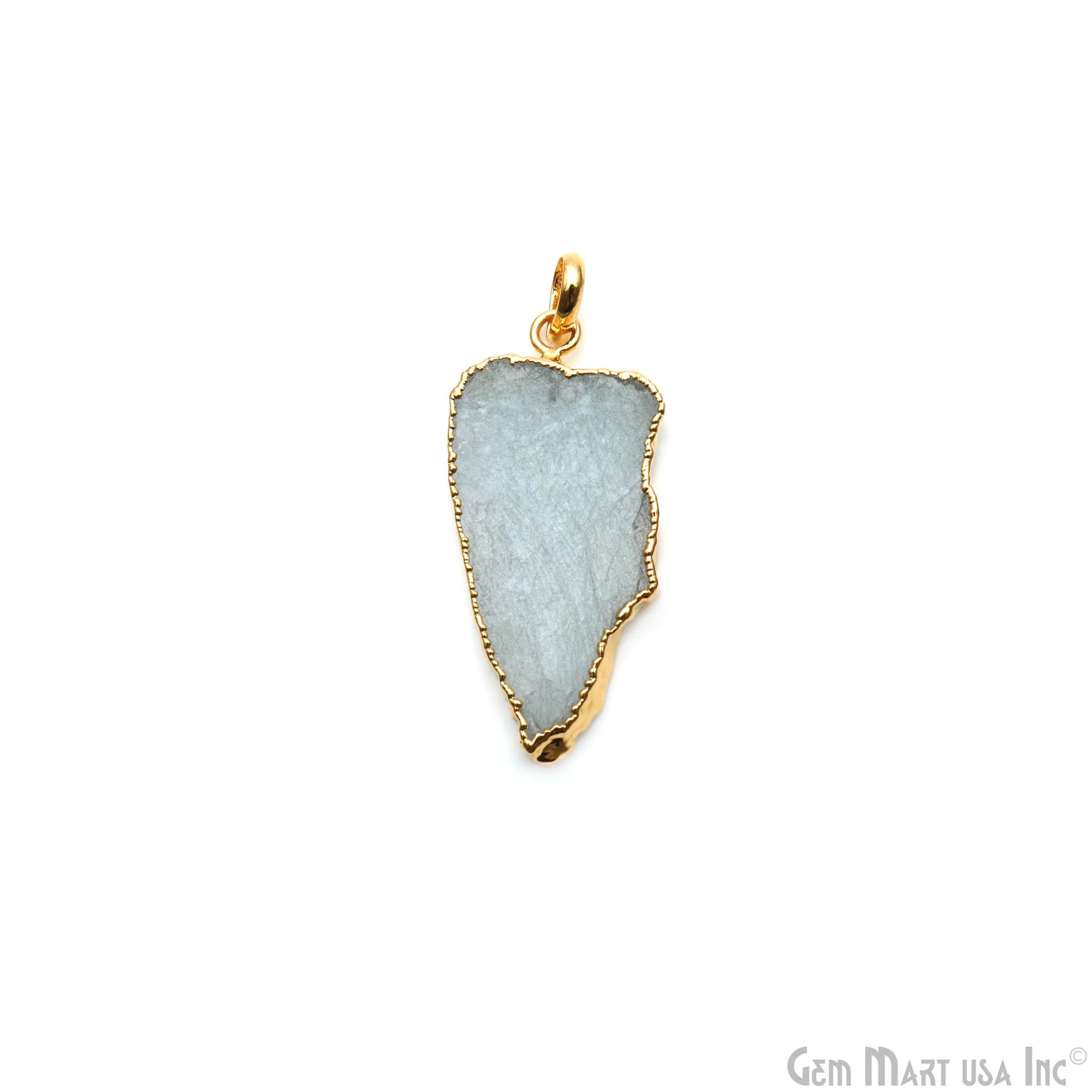 Aquamarine Free Form shape 42x19mm Gold Electroplated Gemstone Single Bail Pendant