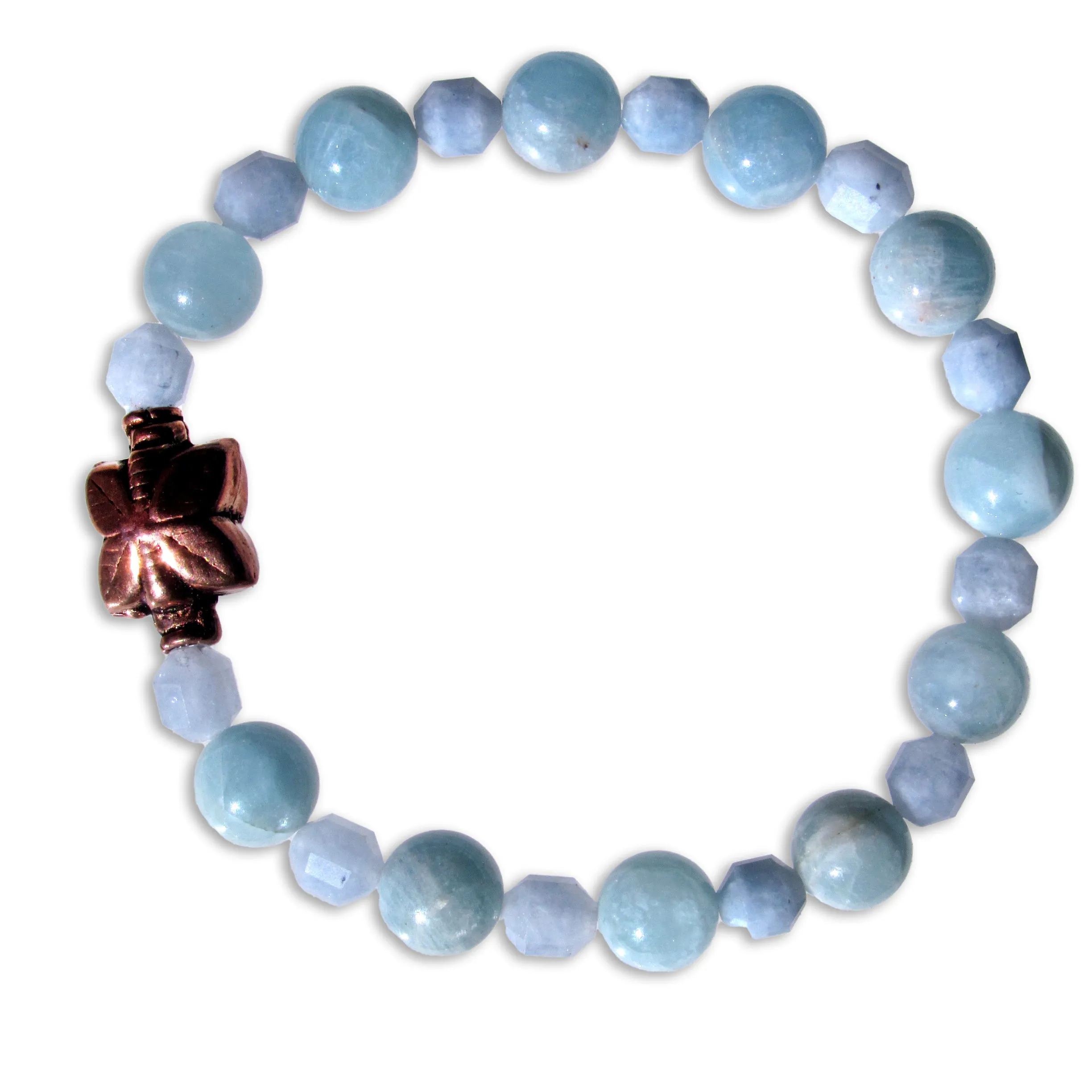 Aquamarine gemstone and Copper Butterfly stretch Bracelet