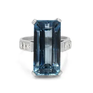 Aquamarine Ring, Princess Cut Diamond Shoulder