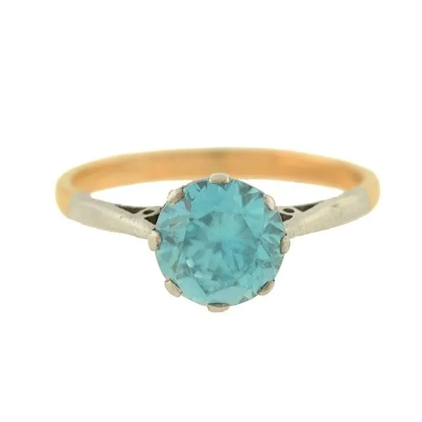 Art Deco English 9kt Mixed Metals Natural Blue Zircon Ring