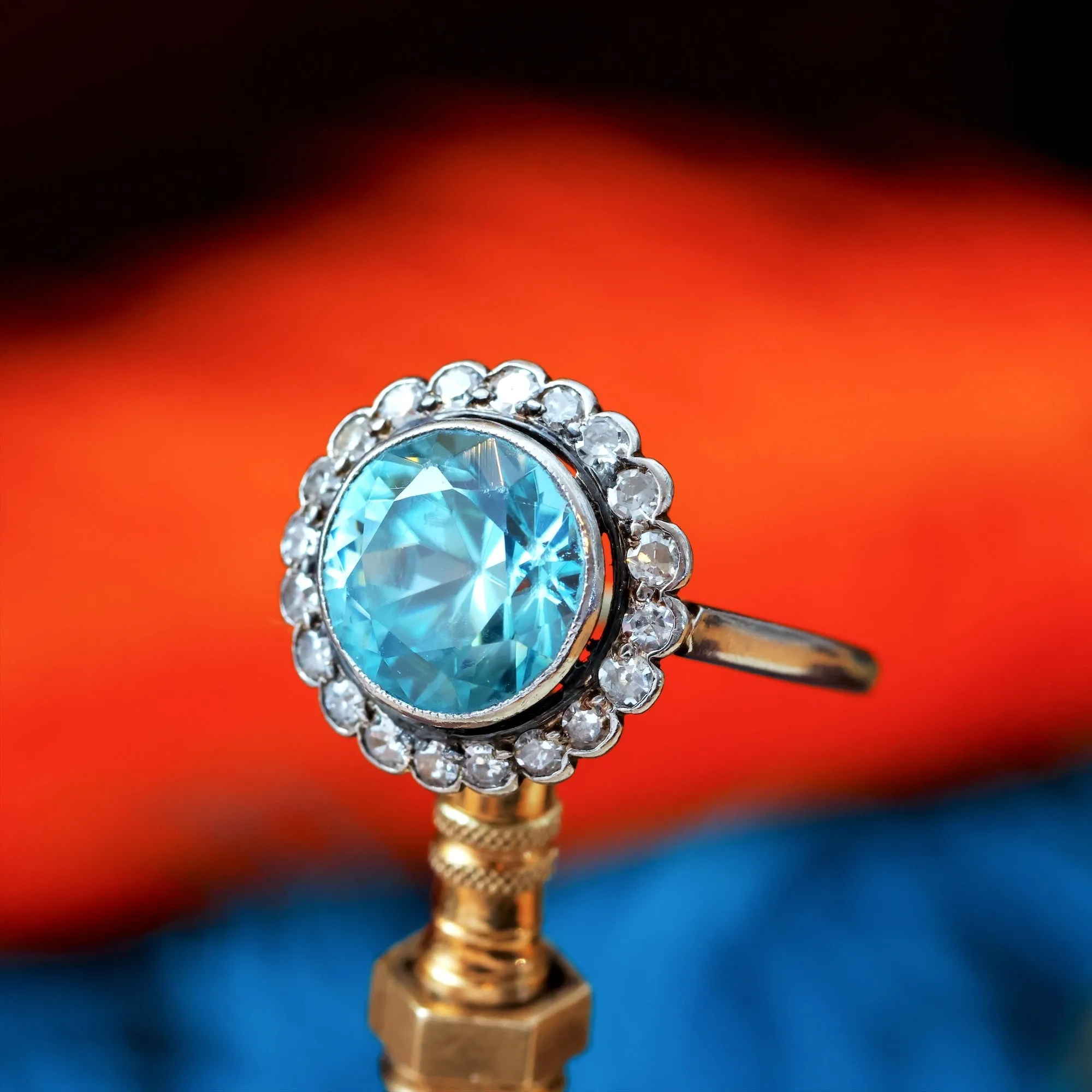 AWESOME!! Vintage Starlight Blue Zircon Halo Cluster Ring