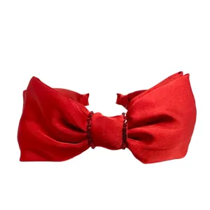 Bari Lynn Large Crystalized Satin Bow Headband - Red