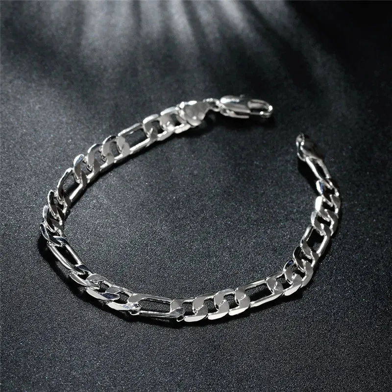 Beautiful Elegant Wedding Women Men Silver 925 Plated 6MM Chain Bracelet High Quality Fashion Classic Jewelry H219 , Wholesale