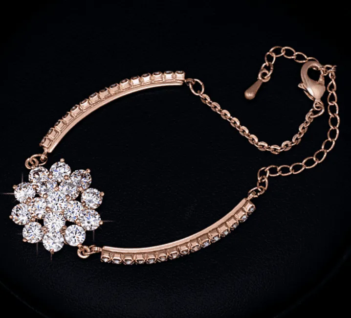 Belle Fleur Austrian Crystal Flower Cup Chain Bracelet for Women