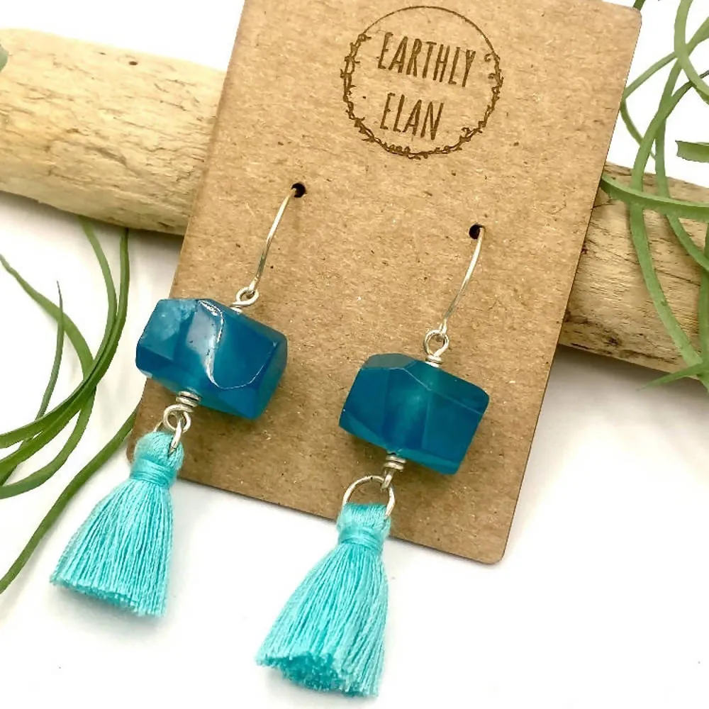 Blue Jade Tassel Earrings