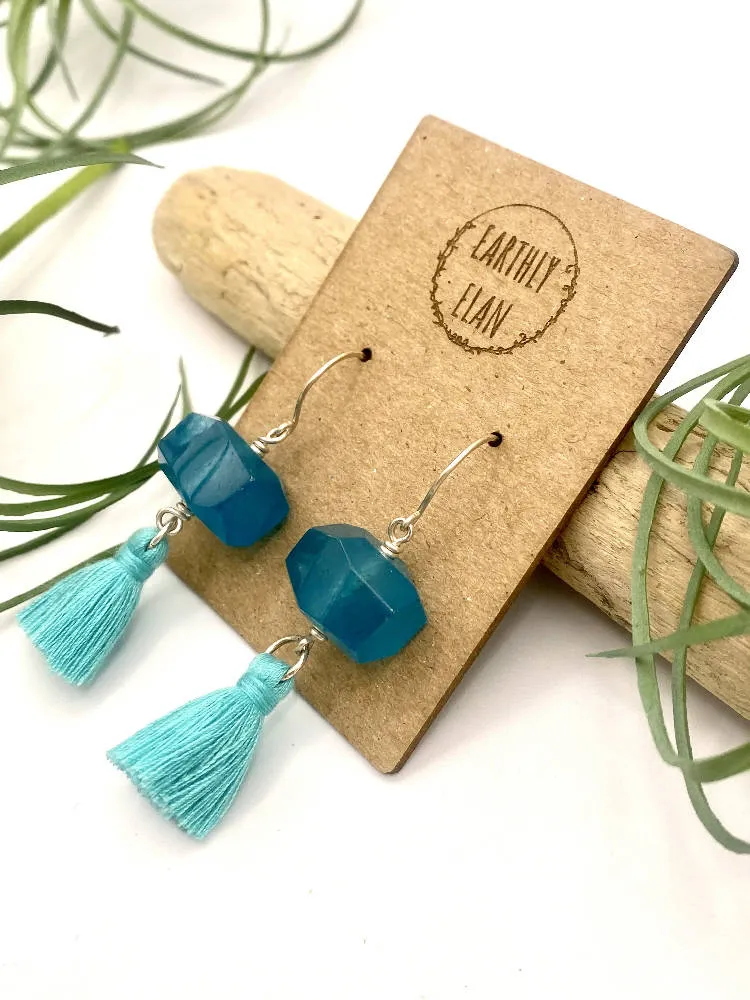 Blue Jade Tassel Earrings