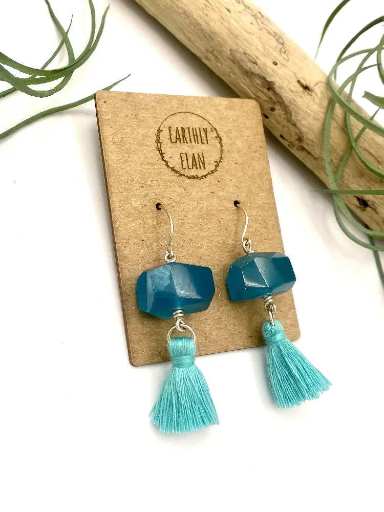 Blue Jade Tassel Earrings