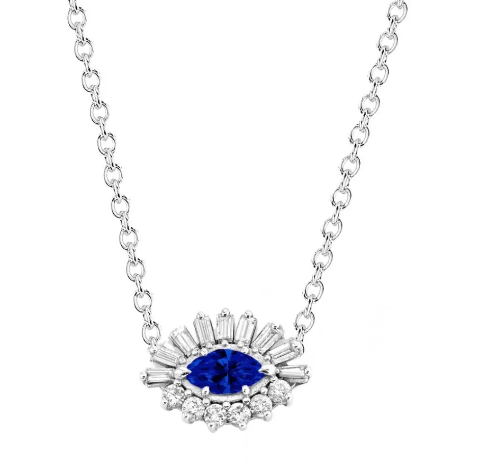 BLUE SAPPHIRE & DIAMOND EVIL EYE PENDANT NECKLACE