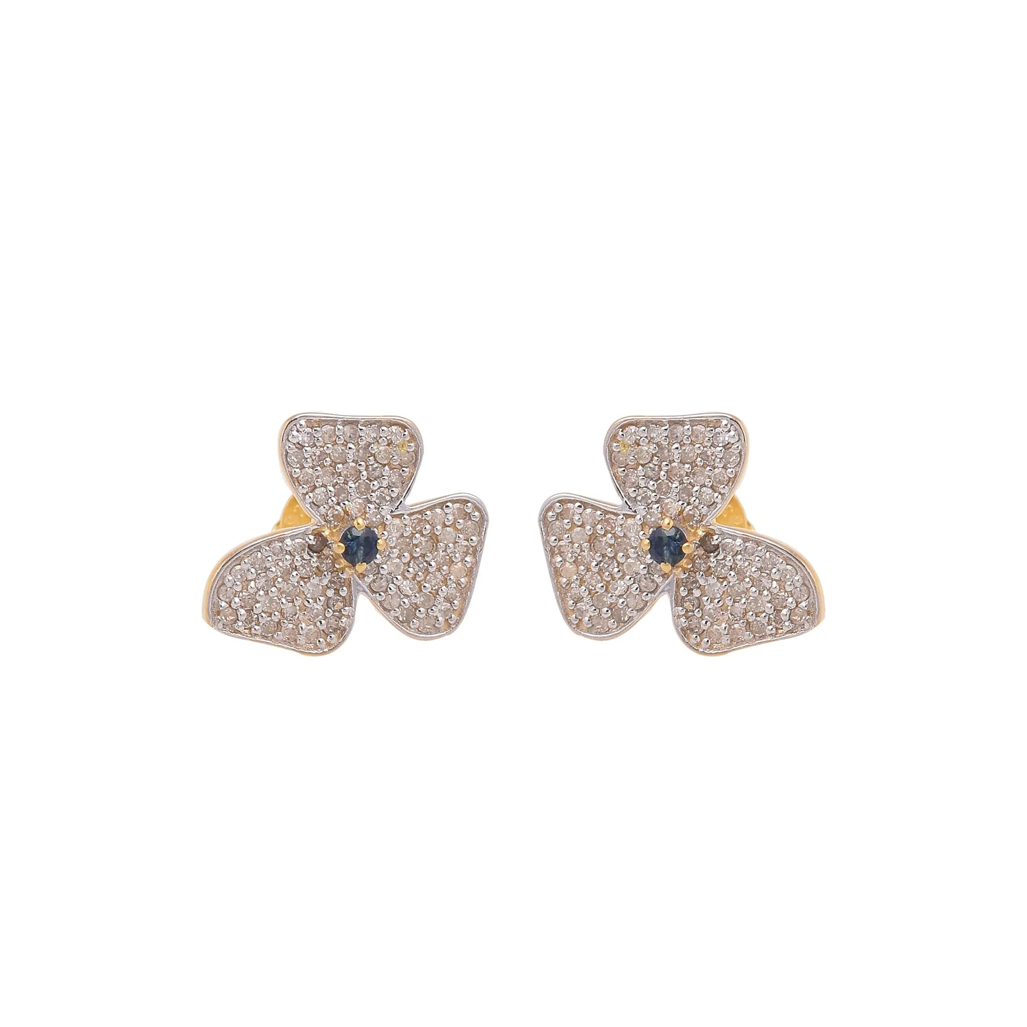 Blue Sapphire Floral Studs