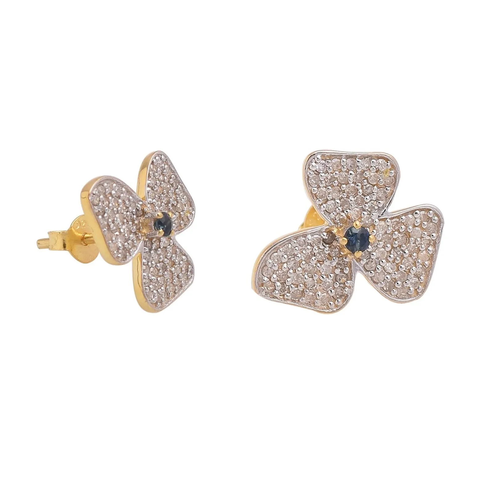 Blue Sapphire Floral Studs