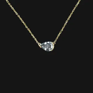 BLUE SAPPHIRE PENDANT NECKLACE PEAR CUT EAST WEST 14k YELLOW GOLD NATURAL 1.22ct