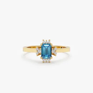 Blue Zircon and Diamond Engagement Ring, Skye