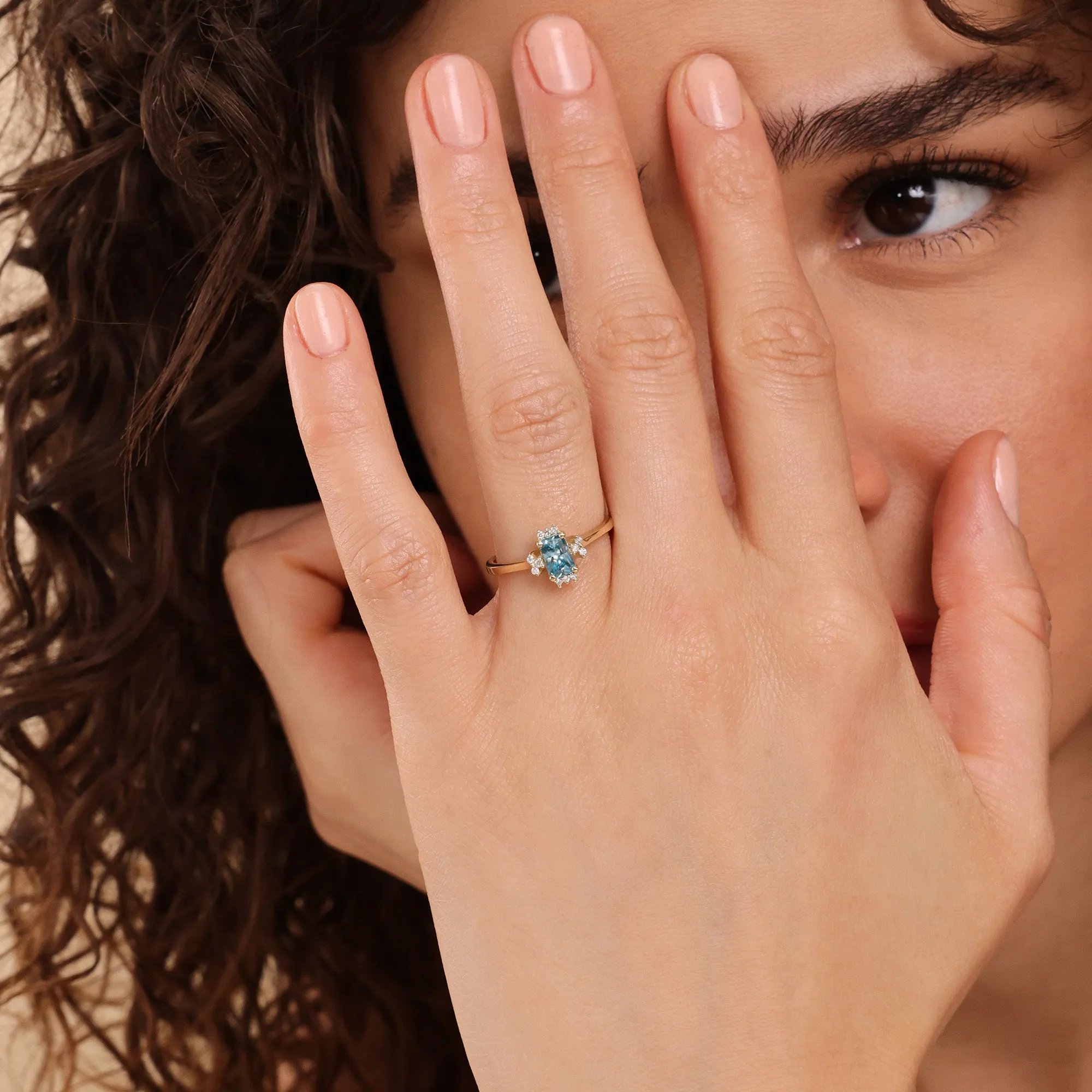 Blue Zircon and Diamond Engagement Ring, Skye