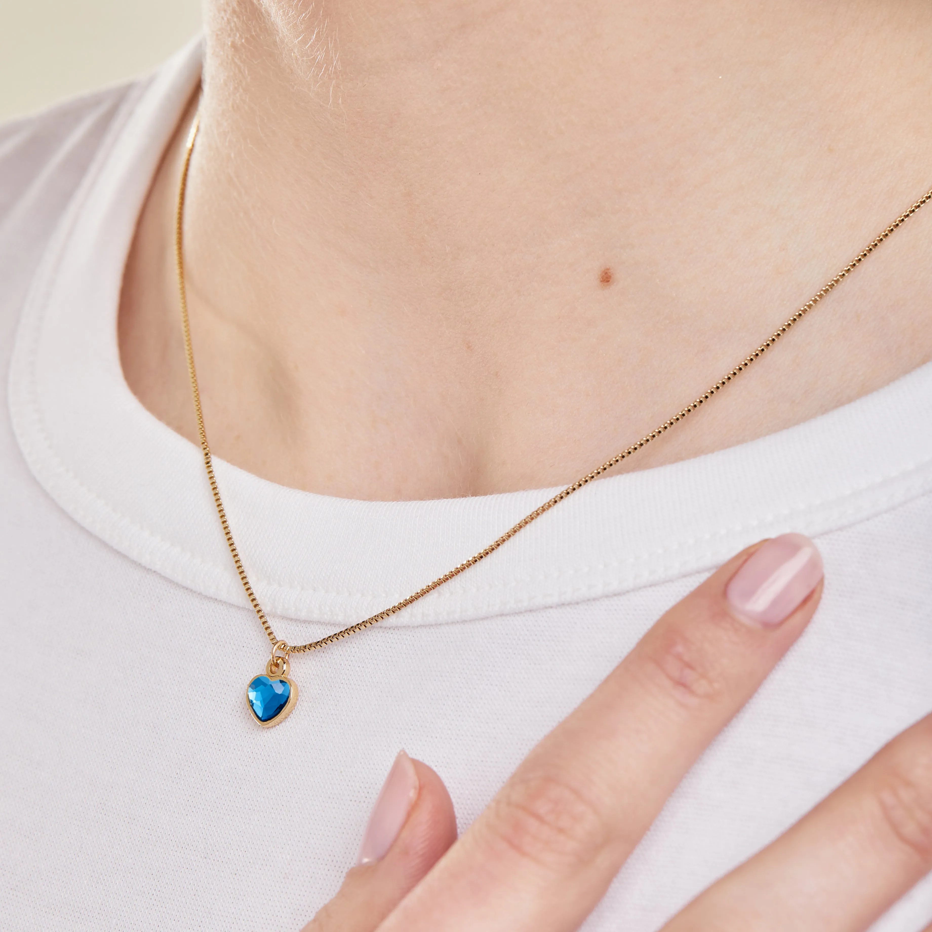 Blue Zircon Heart Necklace, December Birthstone