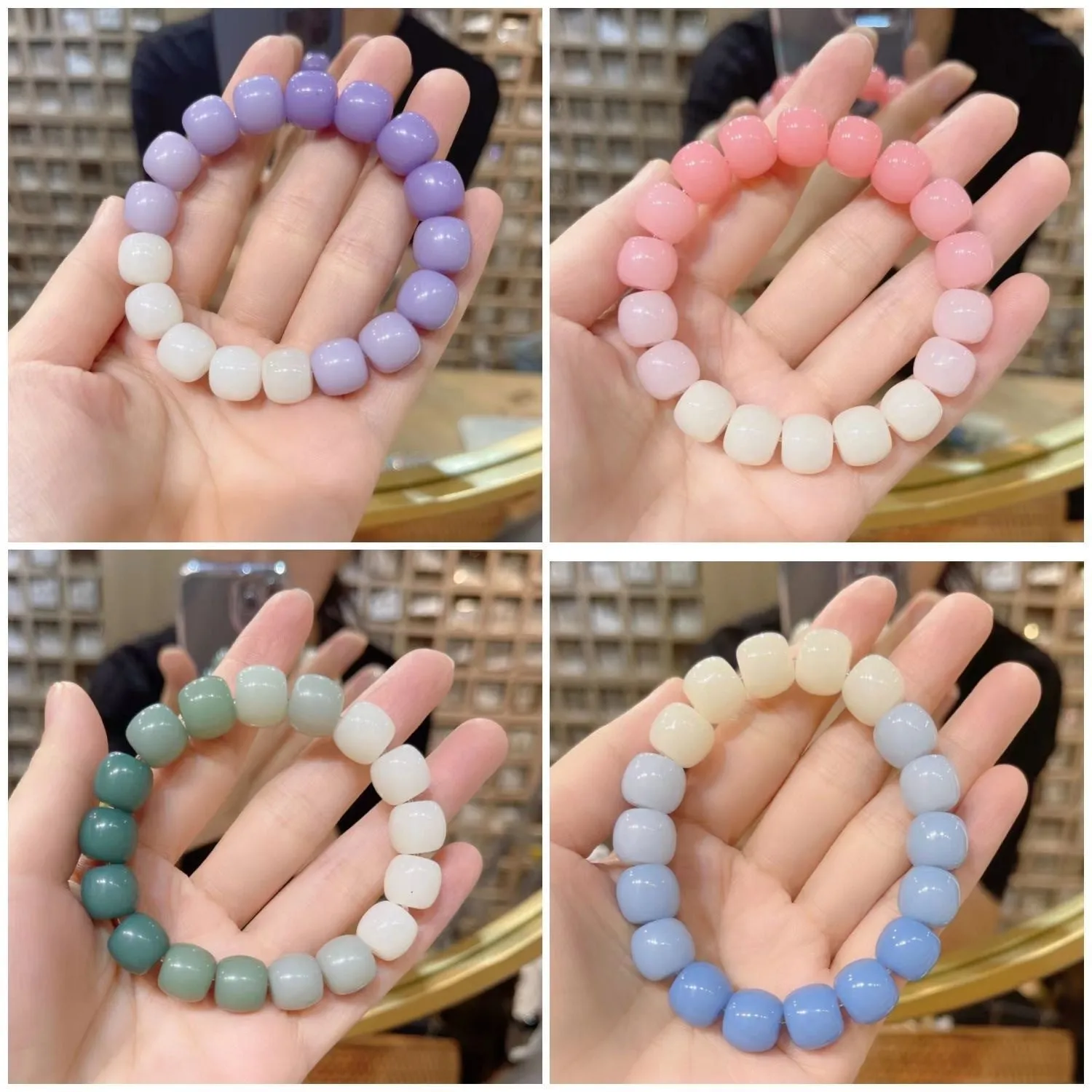 Bracelet Buddha Beads Ice Transparent White Jade Color Pliable Temperament Gradient Color Hand Toy Female Couple Men Wholesale Children's Bracelet