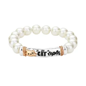 Cat Mom Message Pearl Stretch Bracelet