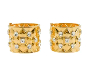 Chanel 21A Quilted Crystal Pearl Cuff Bracelet Set of 2