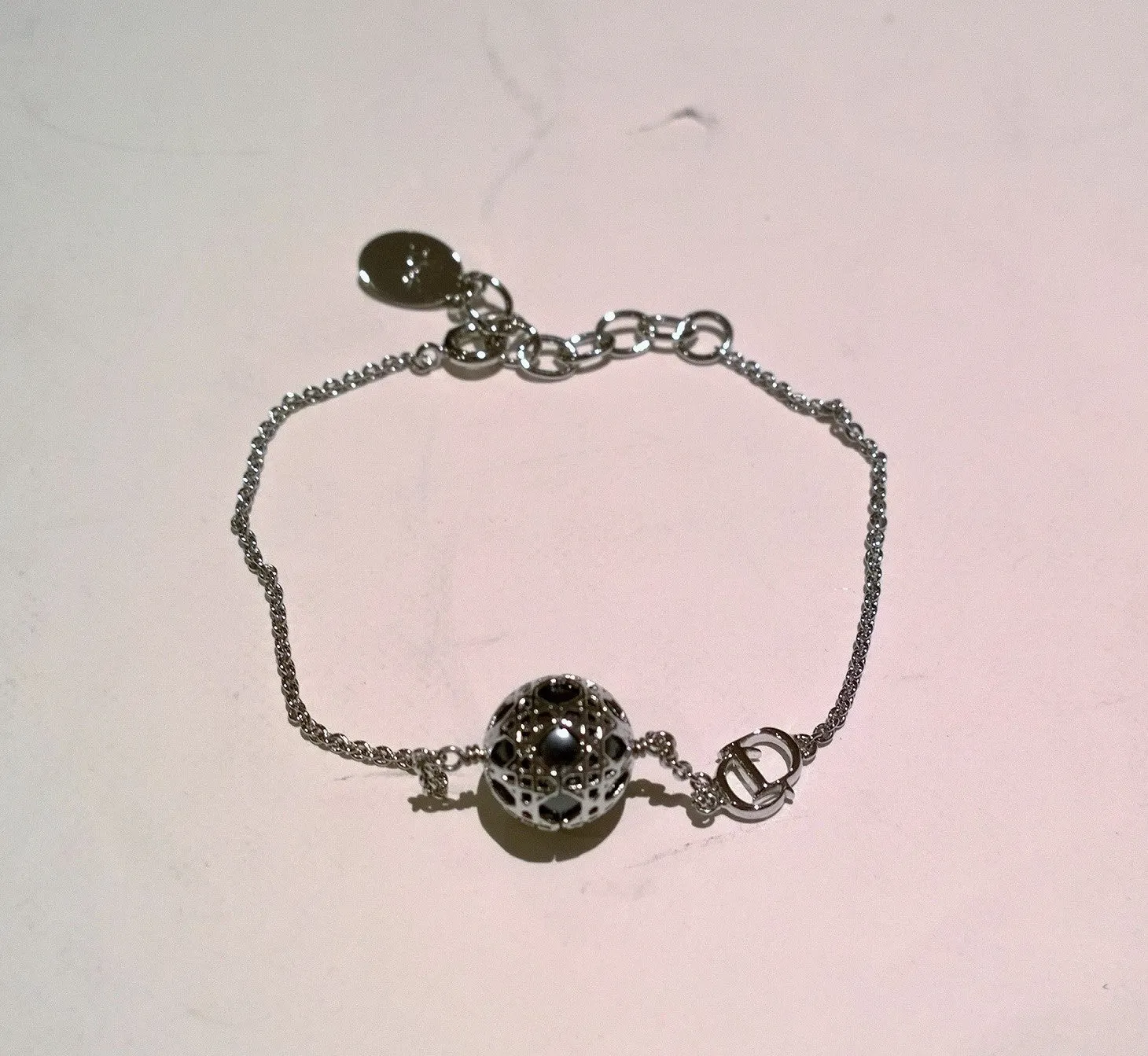 Christian Dior CD Cannage Ball Globe Logo Silver Tone Bracelet