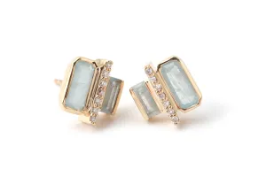 Cityscape Aquamarine and Diamond Tower Stud Earrings