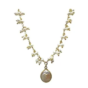 Cluster Vermeil Necklace With Pendant: Pearl (NGCLP330)