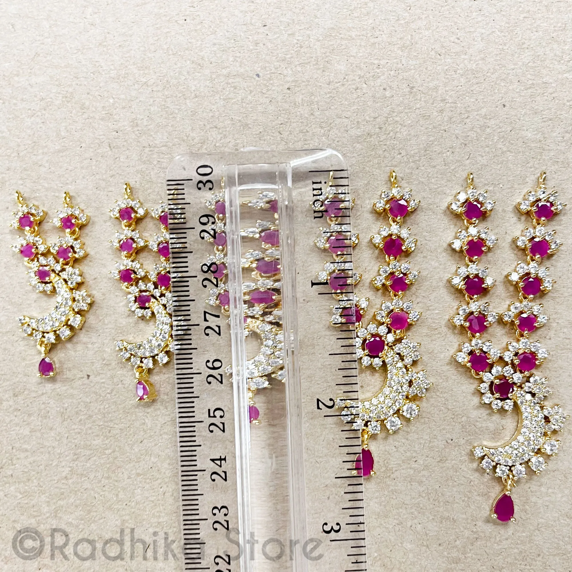 Crescent Moon Ruby-Diamond- Cubic Zircon- Necklace