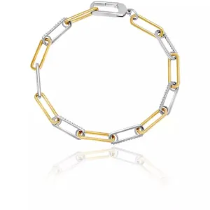 CRISLU Two-Tone Interlocking Pave Link Bracelet Finished in Pure Platinum and 18kt Gold- 7 Inches