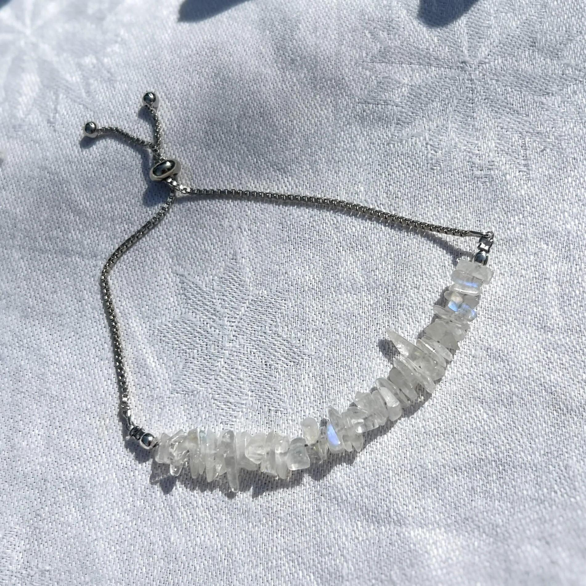 Crystal Chip Silver Bracelet - Moonstone