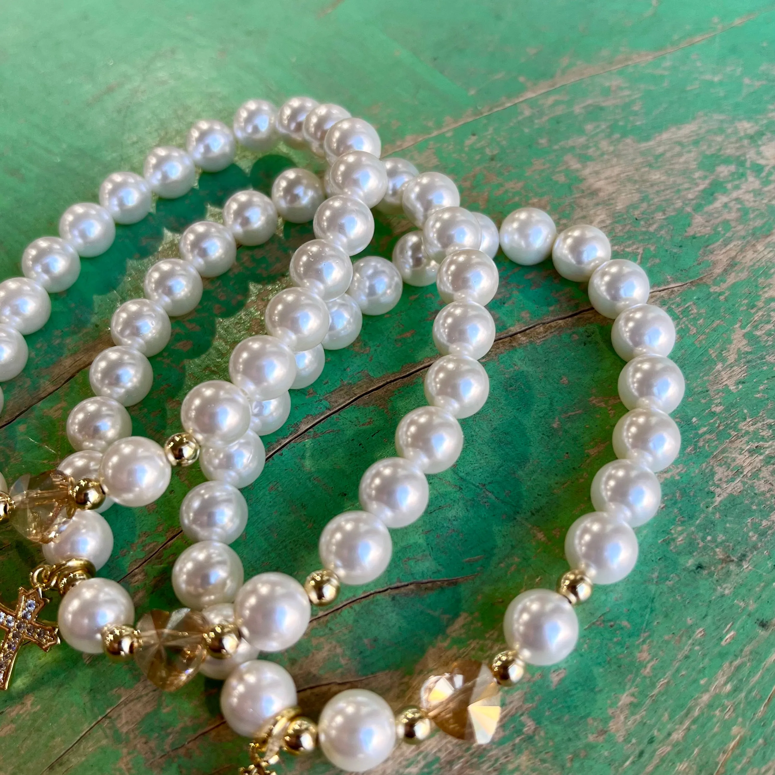 Crystal Heart and Shell Pearl Bracelet