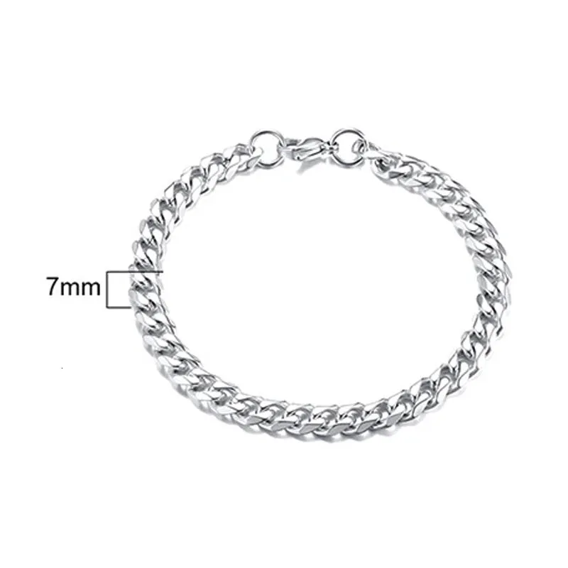 Curb Cuban Link Chain Bracelet for Men Women Couples Stainless Steel Wristbands 3mm to 11mm to Boyfreind husbands