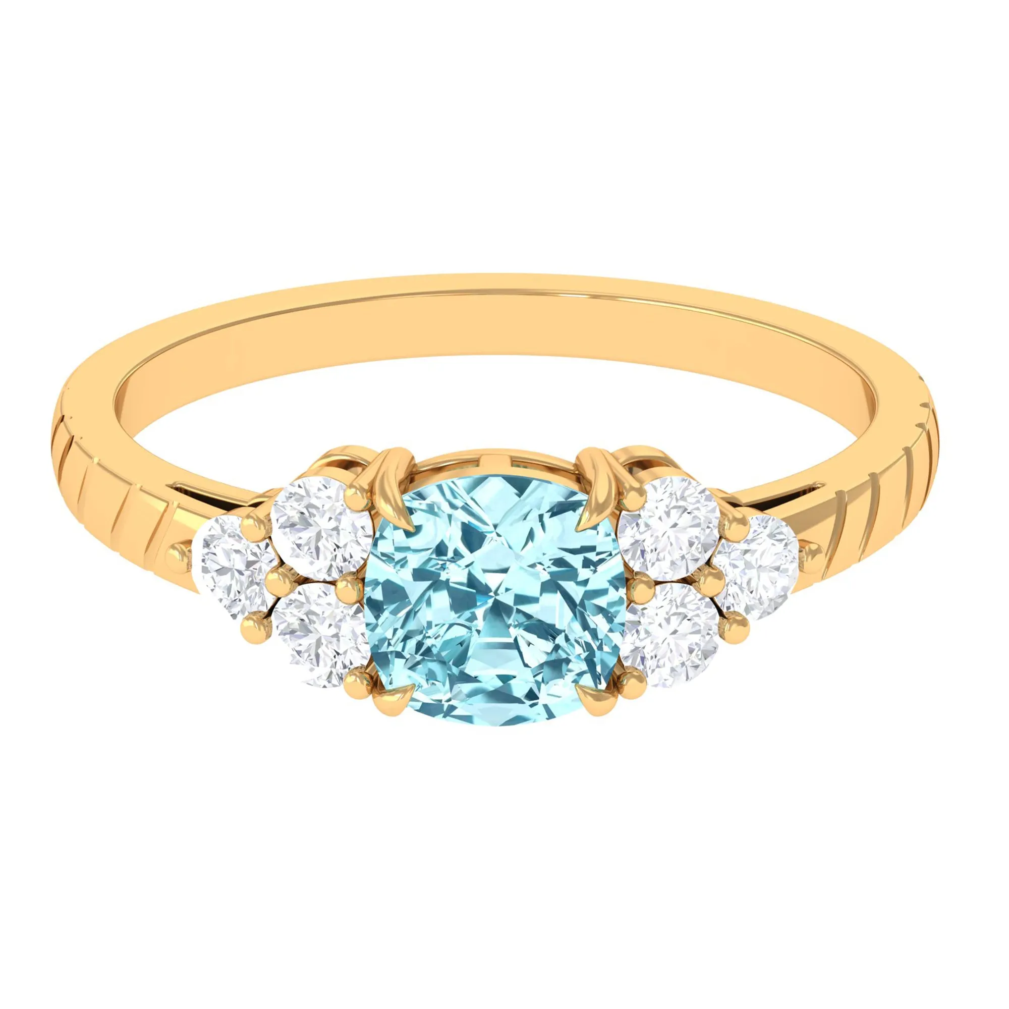 Cushion Cut Aquamarine Solitaire Ring with Diamond