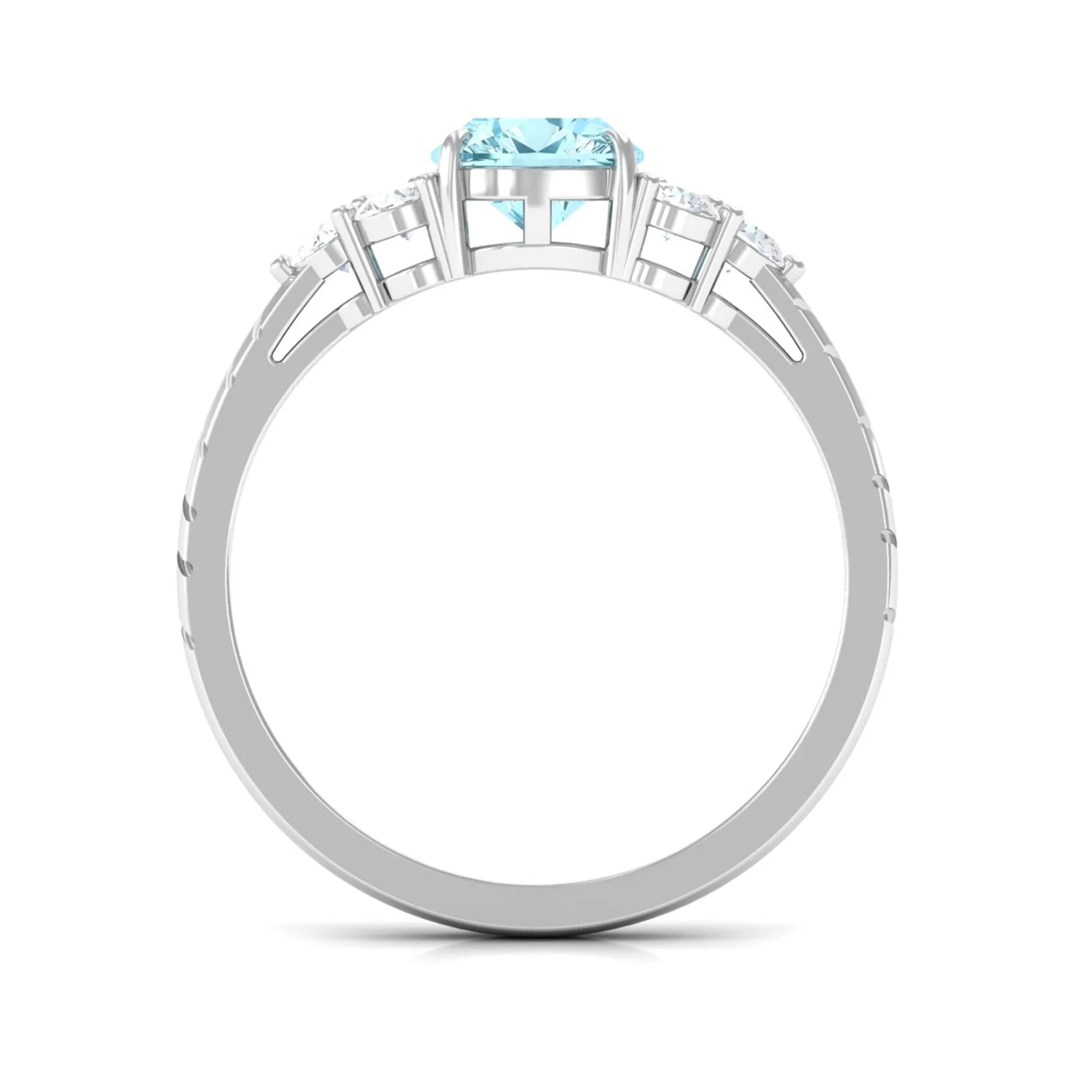 Cushion Cut Aquamarine Solitaire Ring with Diamond