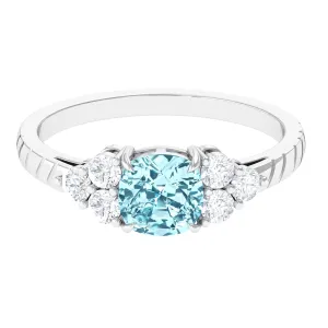 Cushion Cut Aquamarine Solitaire Ring with Diamond