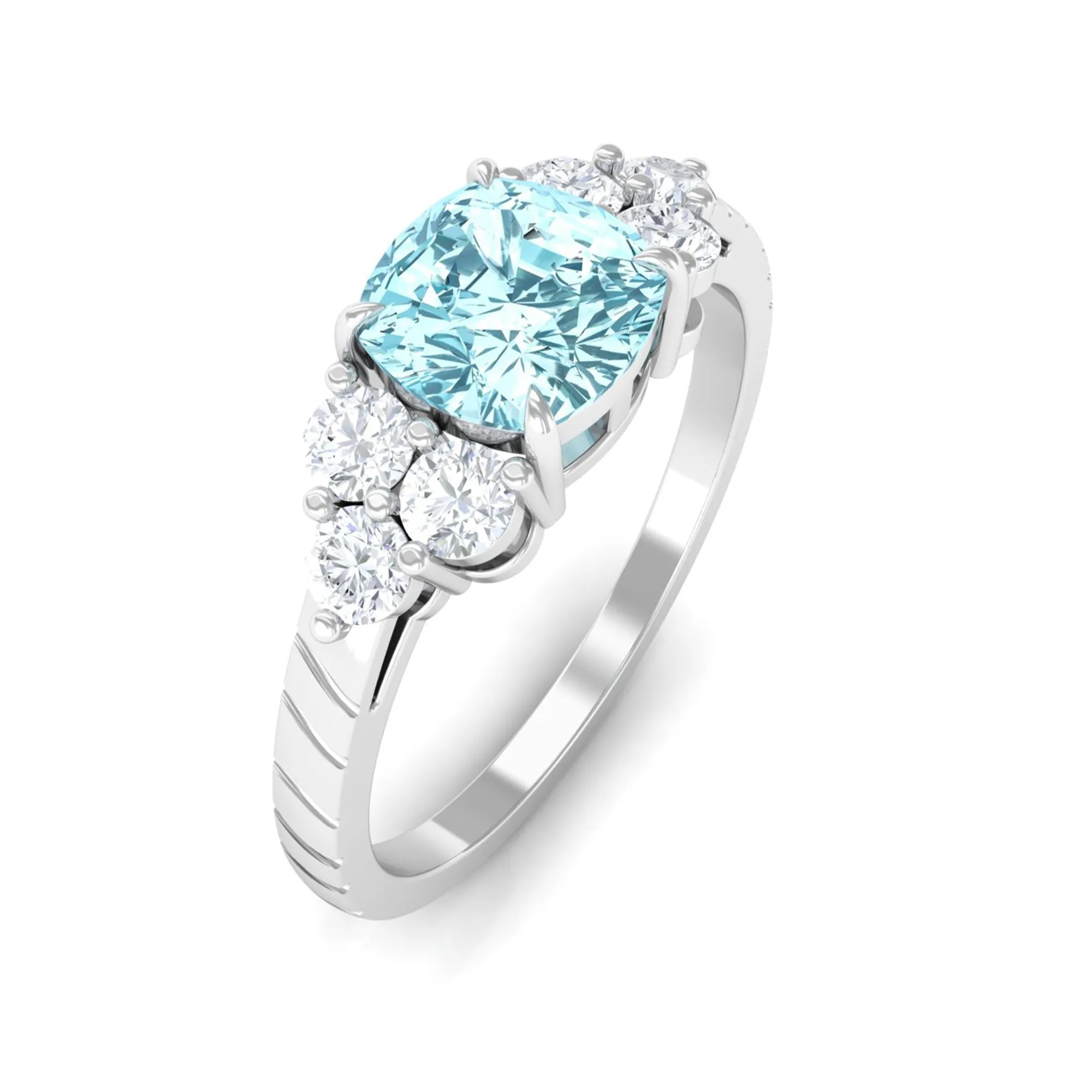 Cushion Cut Aquamarine Solitaire Ring with Diamond