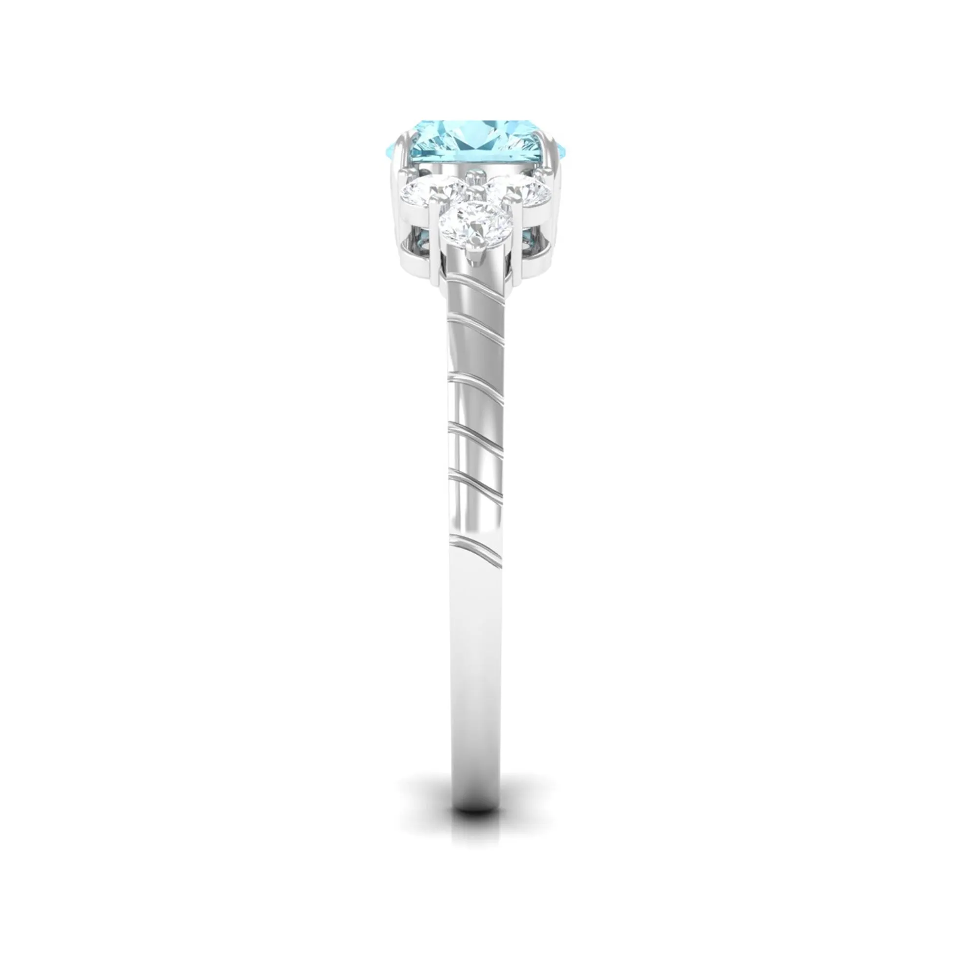 Cushion Cut Aquamarine Solitaire Ring with Diamond