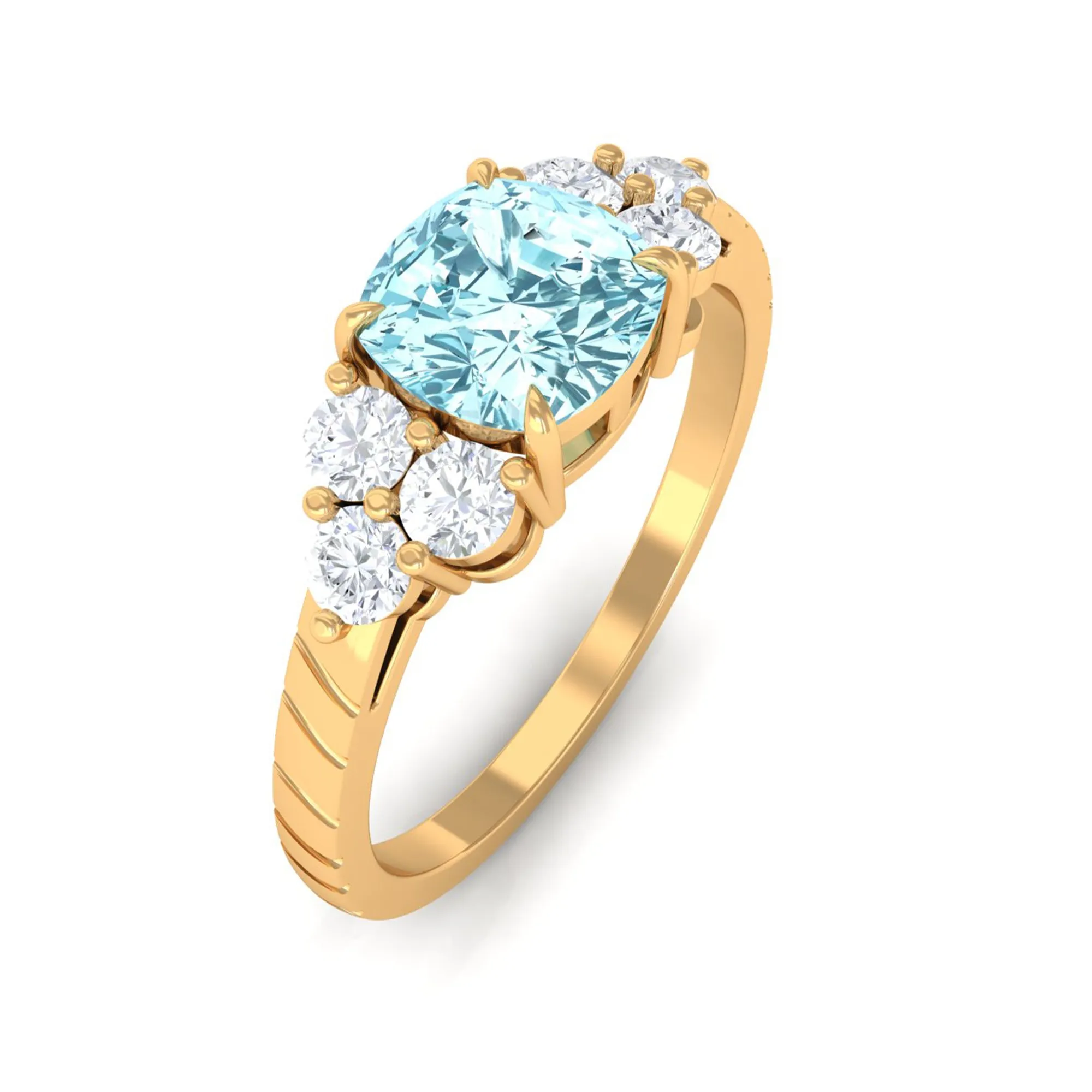 Cushion Cut Aquamarine Solitaire Ring with Diamond