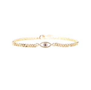 Dainty Cuban Link Chain Evil Eye Bracelet