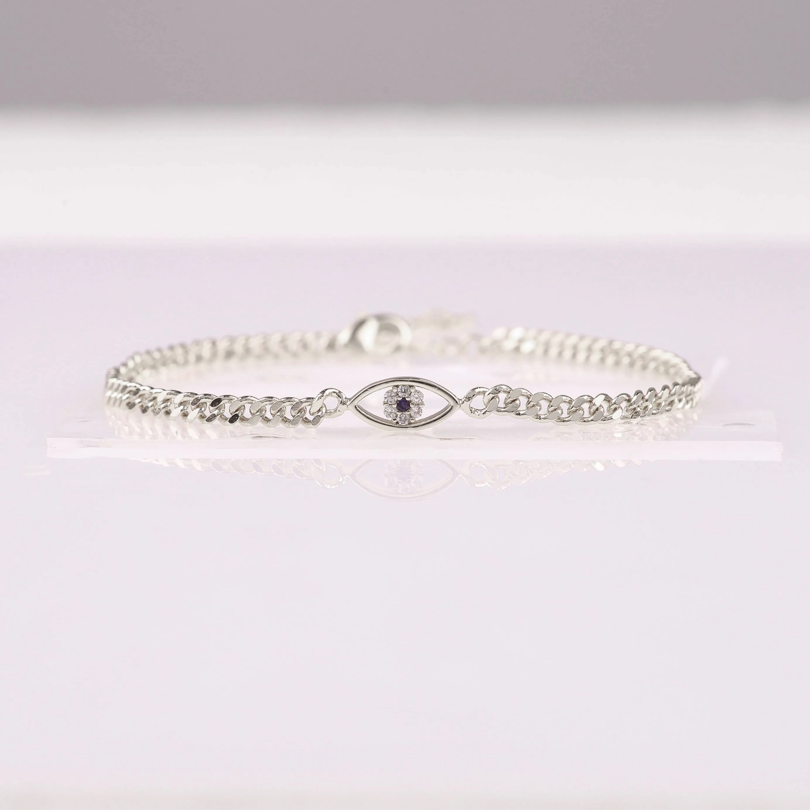 Dainty Cuban Link Chain Evil Eye Bracelet