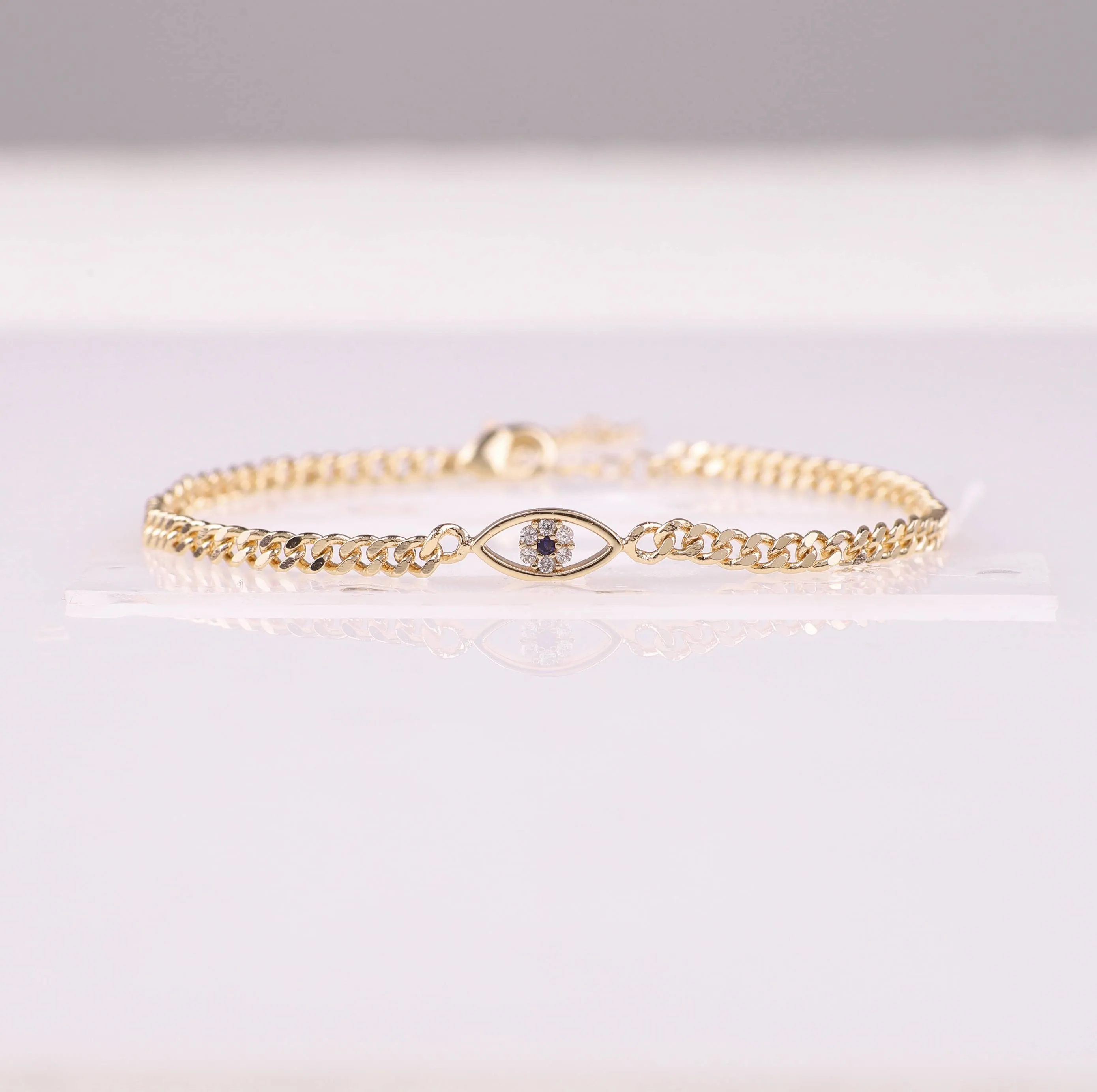 Dainty Cuban Link Chain Evil Eye Bracelet