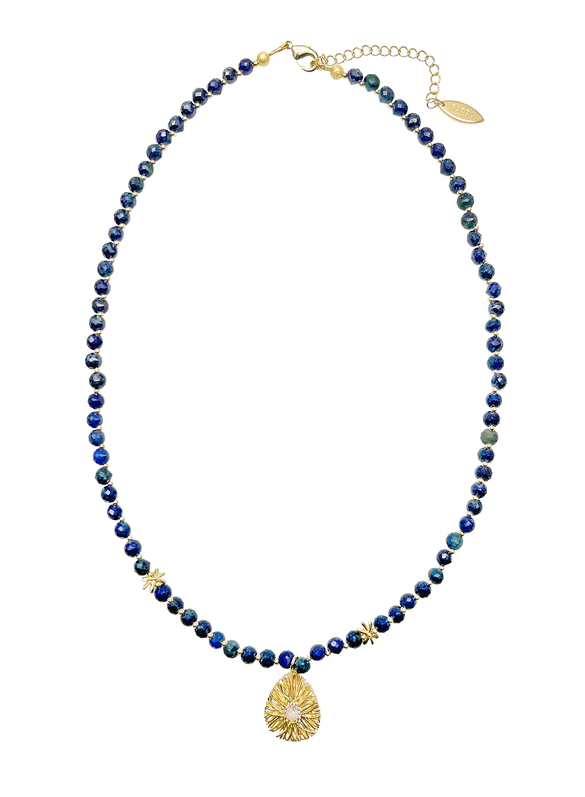 Dainty Lapis with Zircon Inset Pendant Necklace JN024