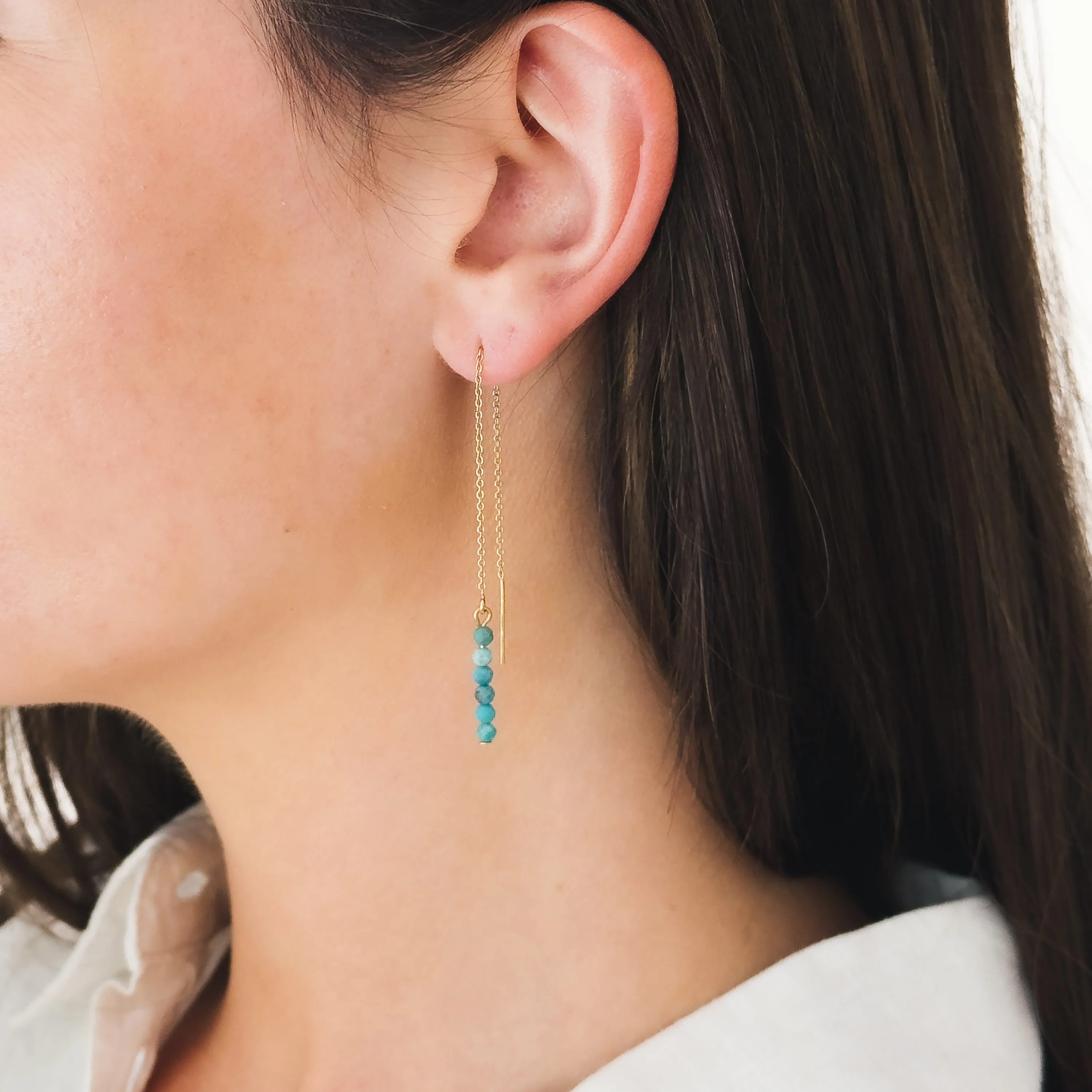 Delicate Gold Filled Turquoise Threader Earrings