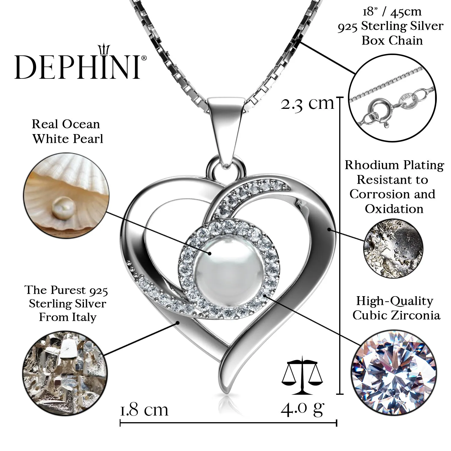 DEPHINI - Passion Heart Necklace for Women 925 sterling silver Pearl