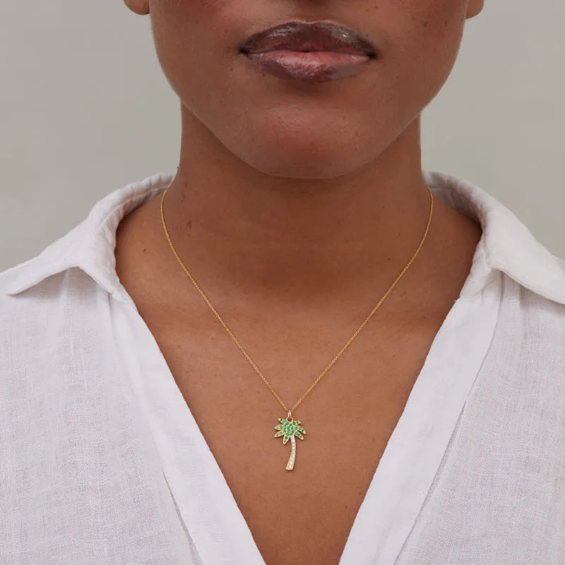 Diamond And Emerald Palm Tree Necklace