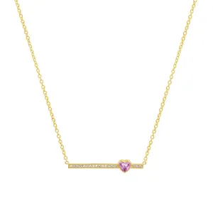 Diamond Stick Necklace with Heart-Cut Pink Sapphire Accent