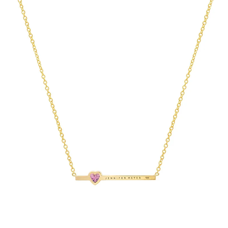 Diamond Stick Necklace with Heart-Cut Pink Sapphire Accent