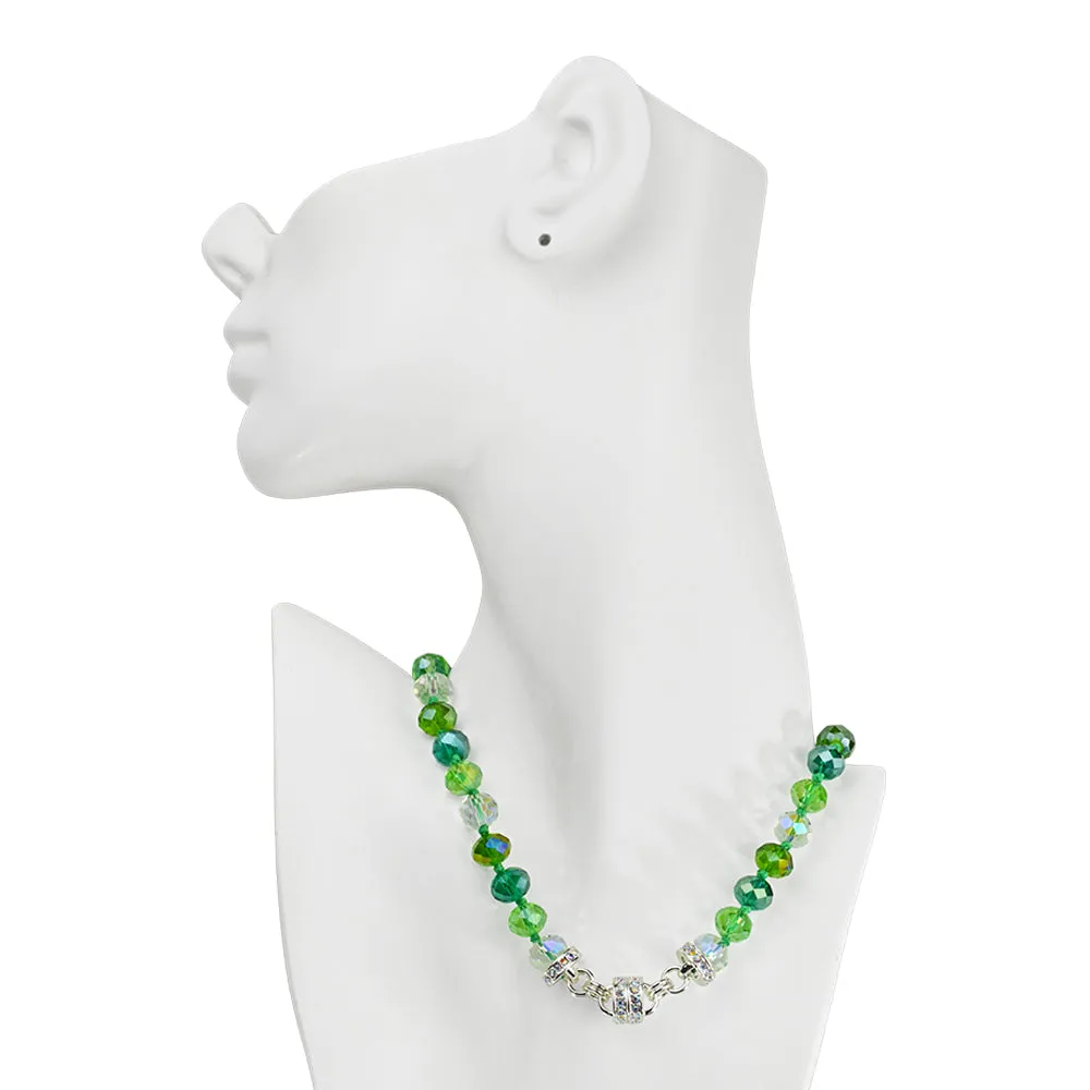 Divine Ombre 10mm Beaded Magnetic Interchangeable Necklace (Sterling Silvertone/Multi Green)