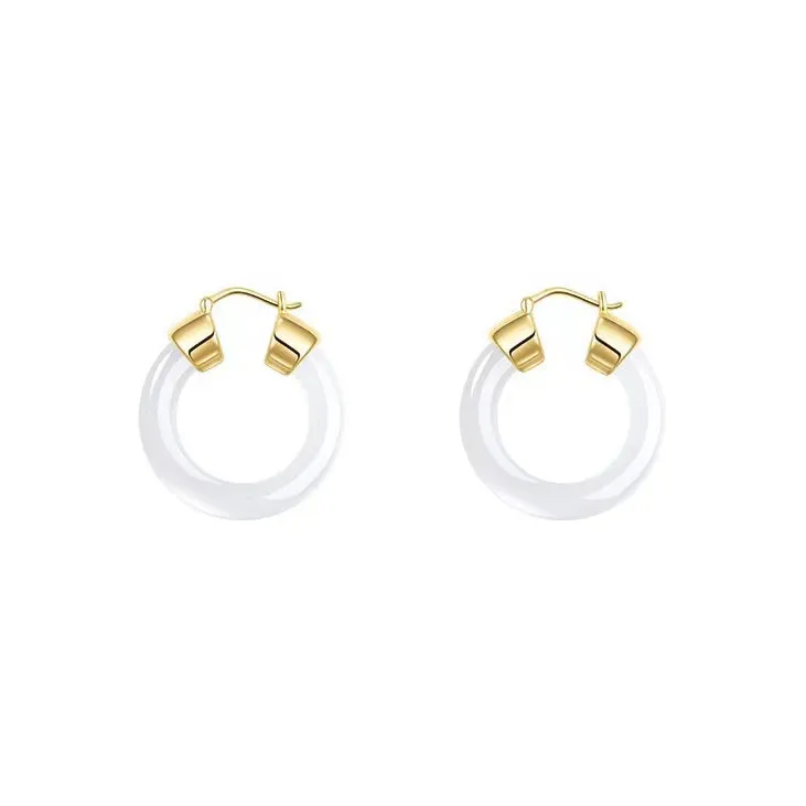 E14 Dainty Green Jade Hoop Earrings