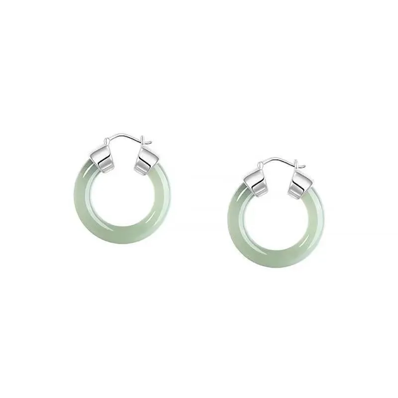 E14 Dainty Green Jade Hoop Earrings