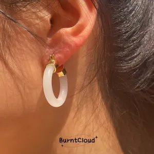 E15 Dainty White Jade Hoop Earrings